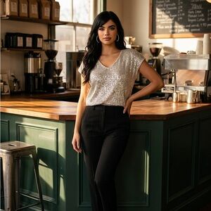 CeCe Champagne Sequin Sparkling Party Blouse